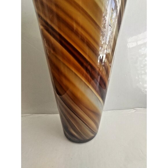 Large Murano Style Hand Blown Glass Vase Chocolate Swirl 12.5" - Picture 5 of 11